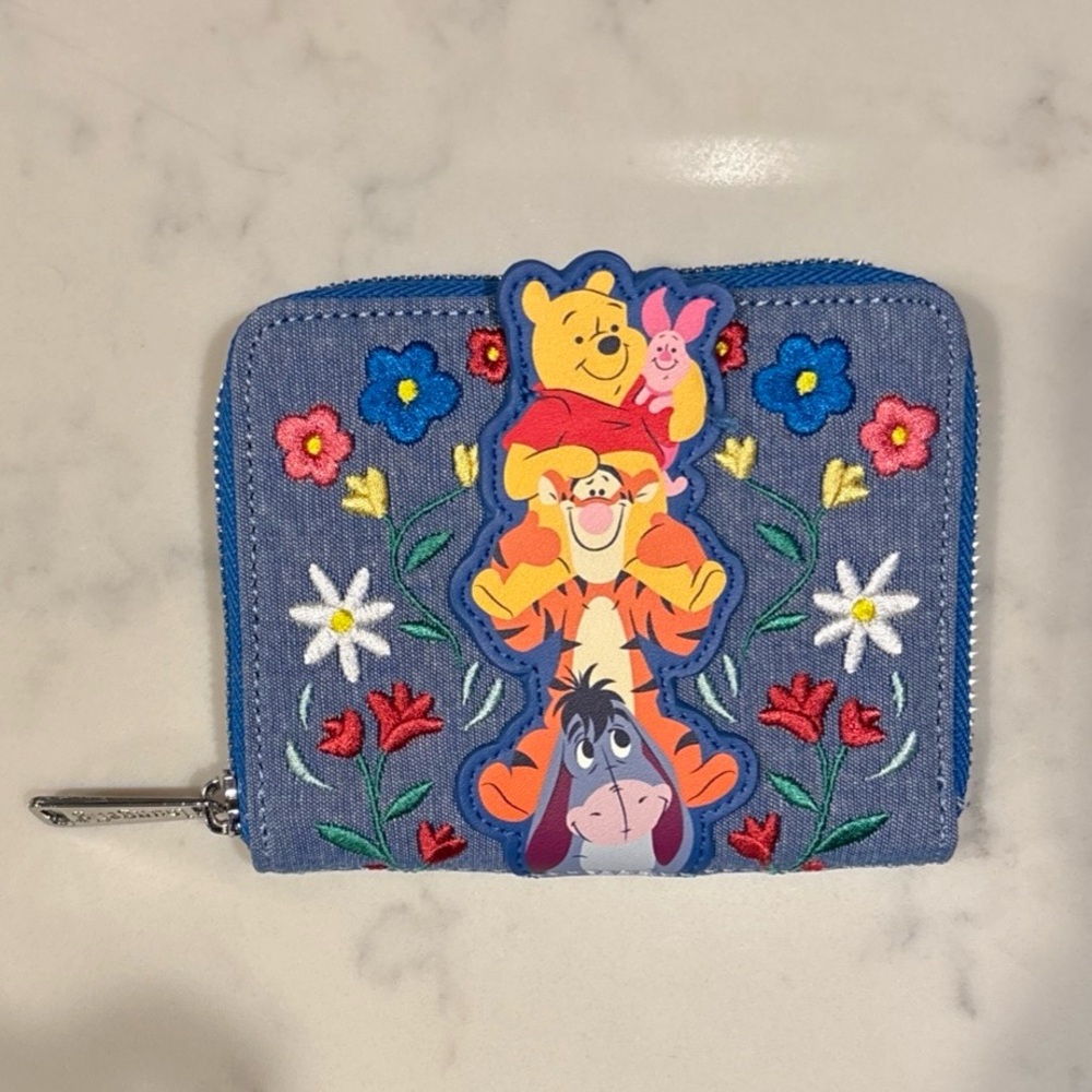 Disney Winnie the Pooh Kids Wallet - Blue with Colorful Embroidery